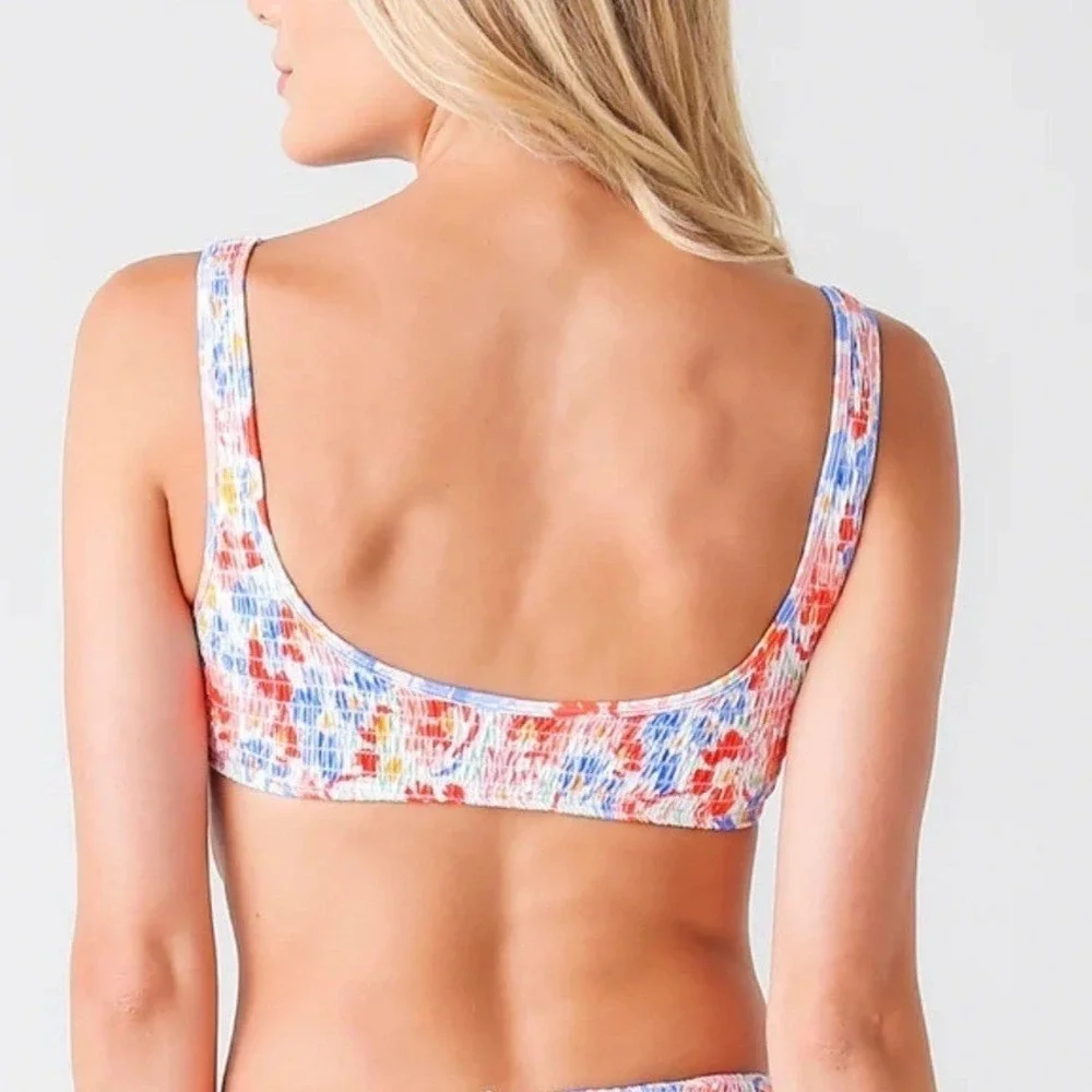 L*Space Izzy Smocked Bikini Top Size M Multicolor Floral Bralette Swimwear NWT